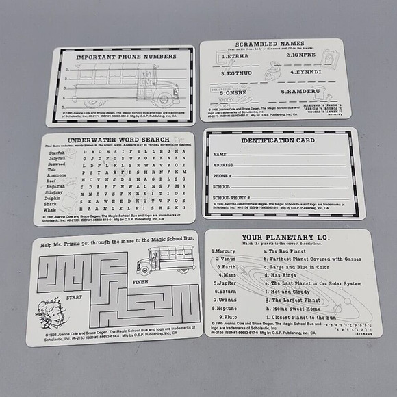 The Magic School Bus Wallet Cards Set of 6 from Scholastic Plastic - Picture 5 of 7